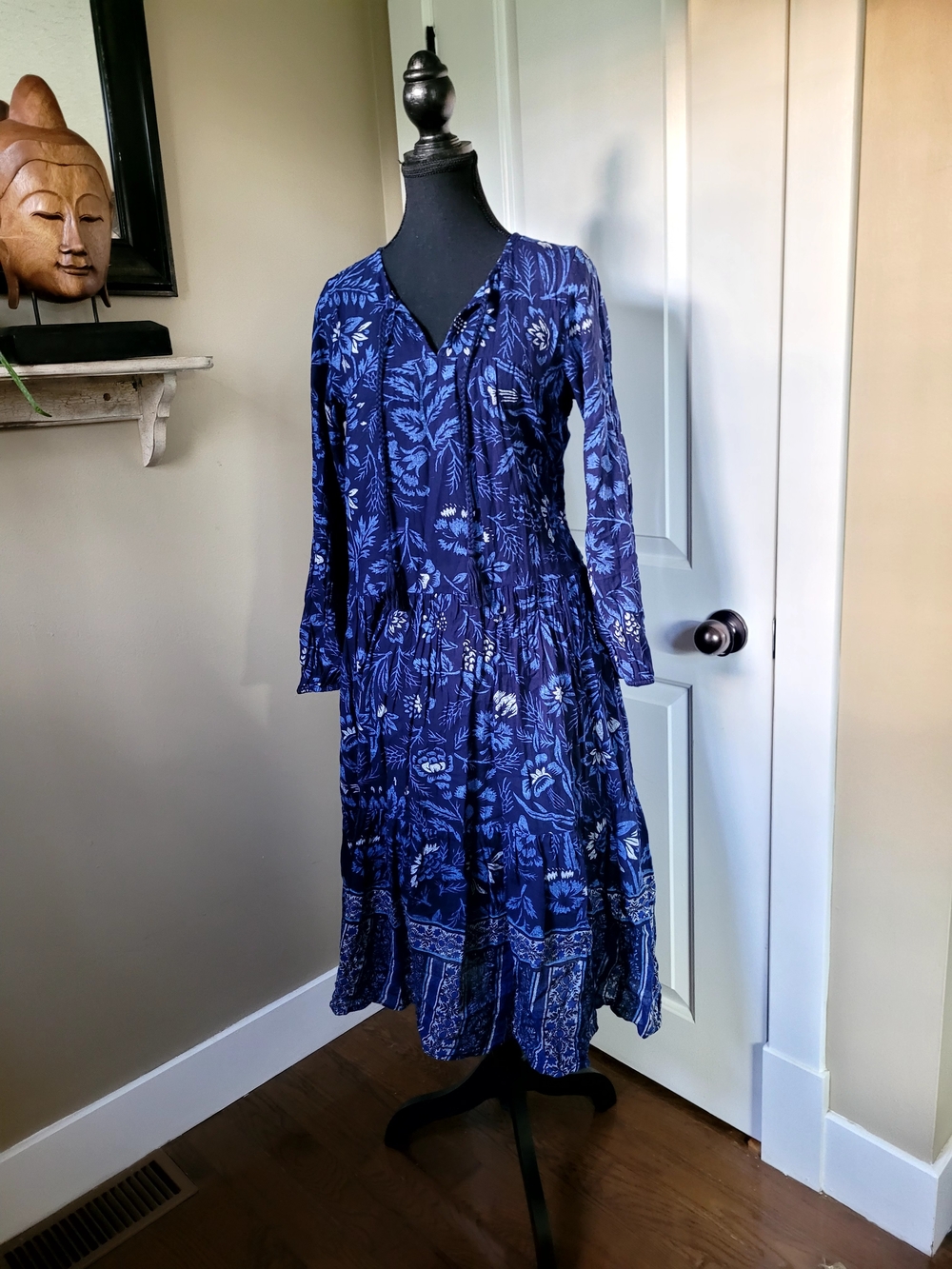 Aerie Indigo Floral Long-Sleeve Midi Dress